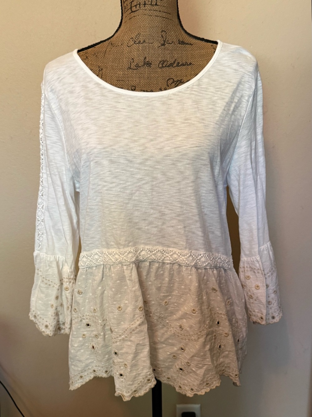Style & Co. White Lace-Trim Peplum Tunic Top